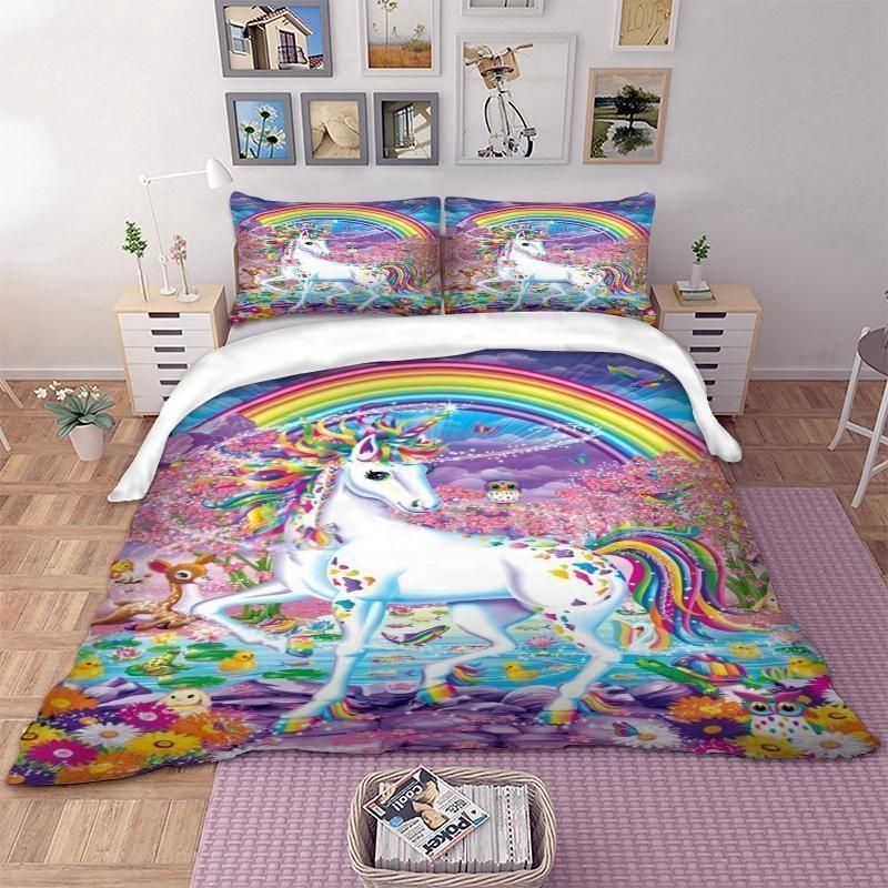Once Upon A Time Unicorn Rainbow Printed Bedding Set