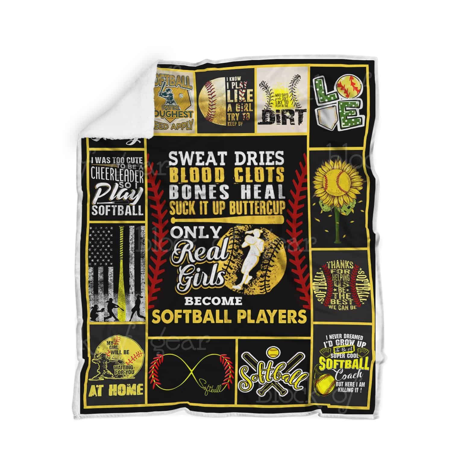 Only Real Girls Become Softball Players Sherpa Fleece Blanket