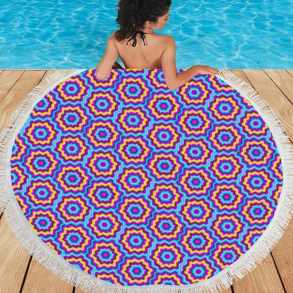 Optical Illusion Techno Movement Round Beach Towel
