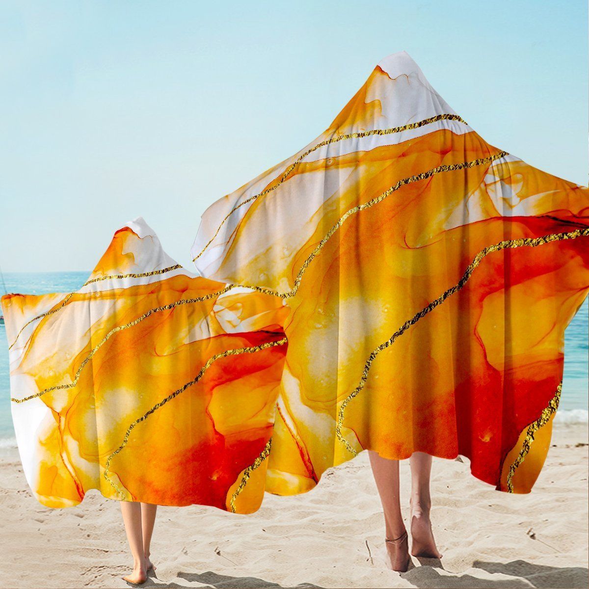 Orange And White South Beach Printed Hooded Towel