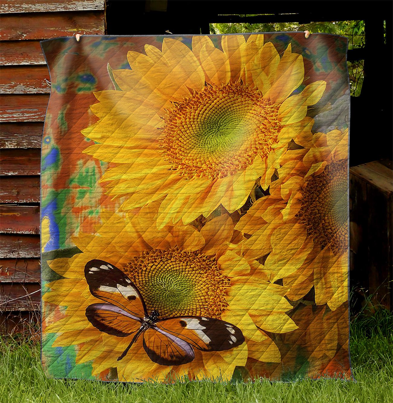 Orange Black Butterfly And Sunflowers NI0701075YD Quilt Blanket