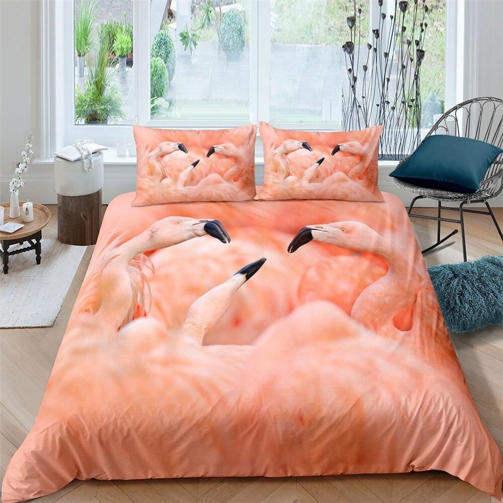 Orange Flamingos Pink Bedding Set