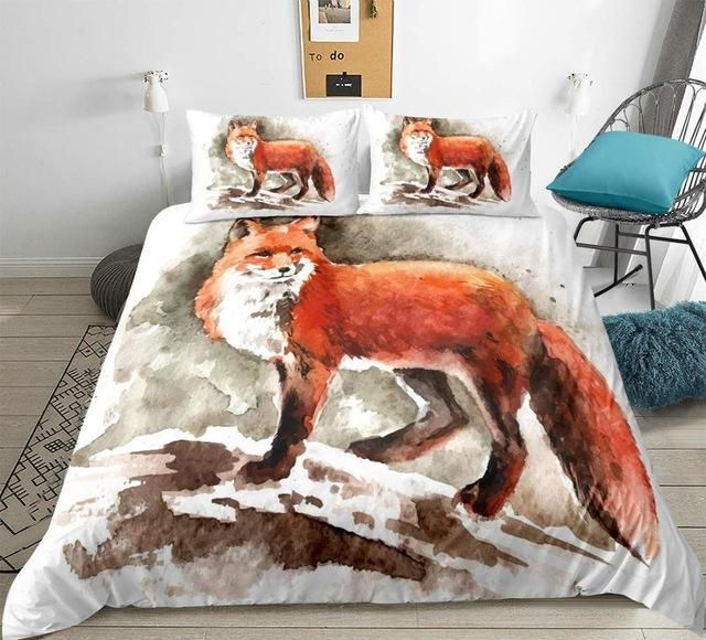 Orange Fox Painted Bedding Set