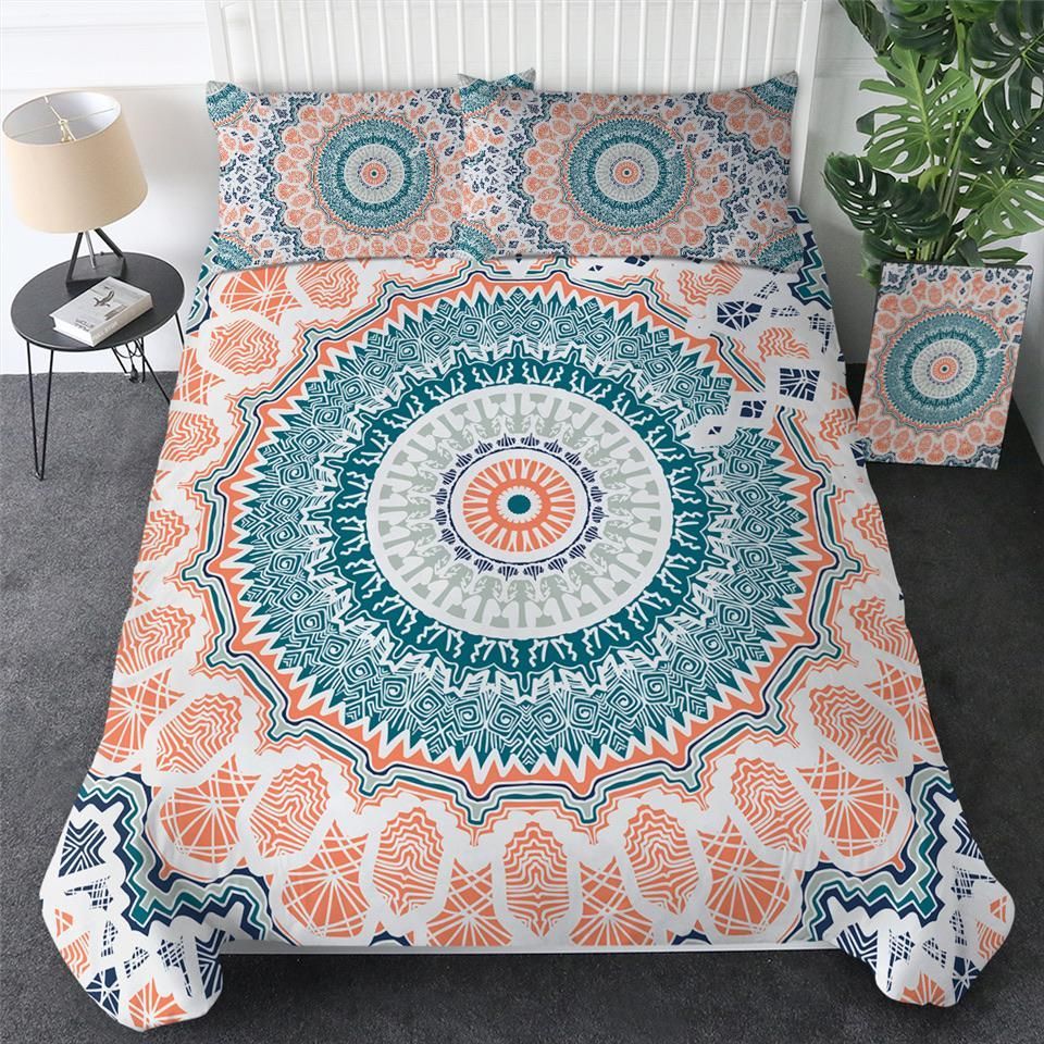 Orange Green Mandala Bedding Set