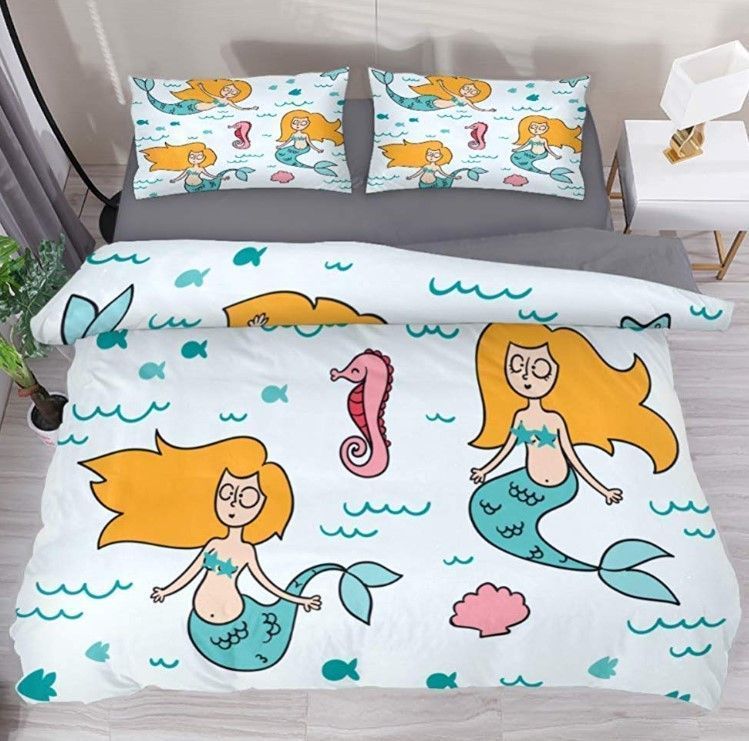 Orange Hair Mermaid Bedding Set