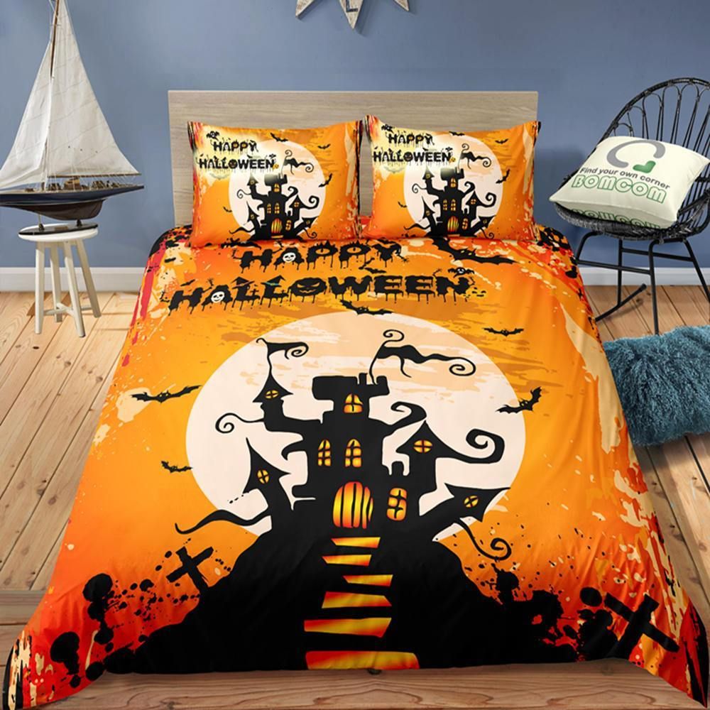 Orange Halloween Castle Bedding Set