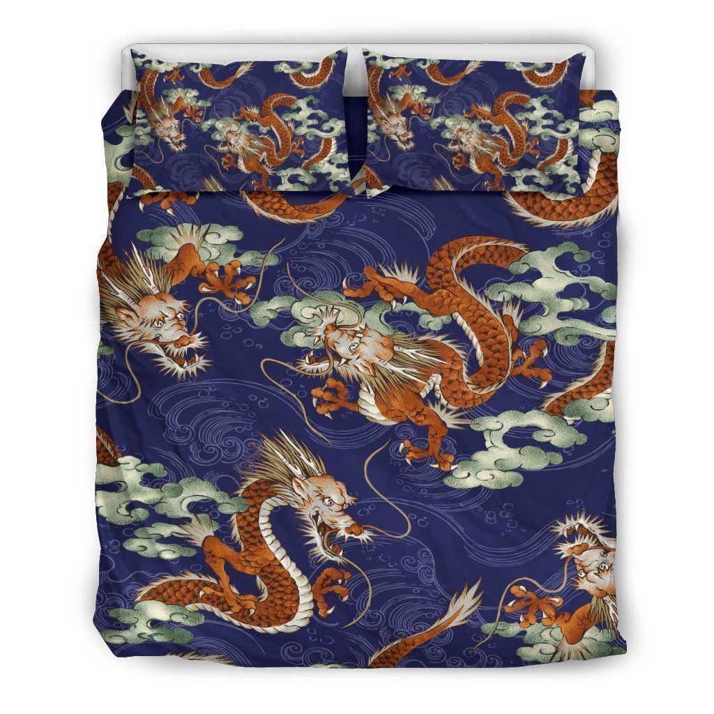 Orange Japanese Dragon Bedding Set