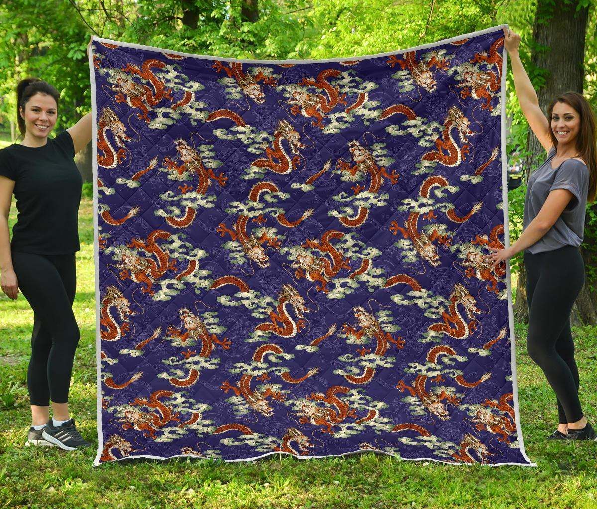 Orange Japanese Dragon CL17100409MDQ Quilt Blanket