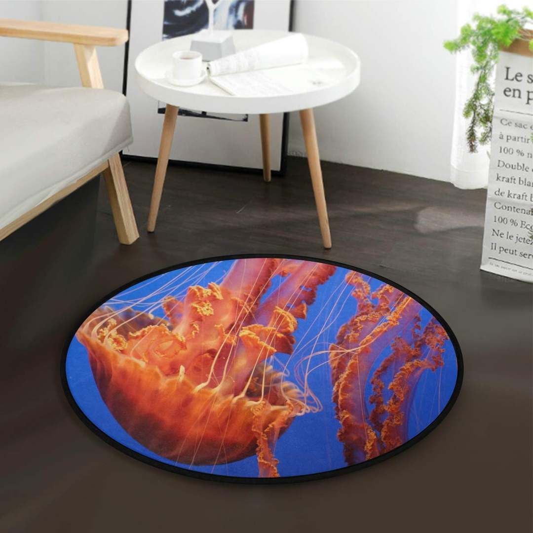 Orange Jellyfish Round Carpet