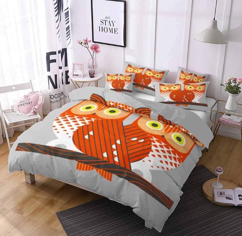 Orange Owl Bedding Set