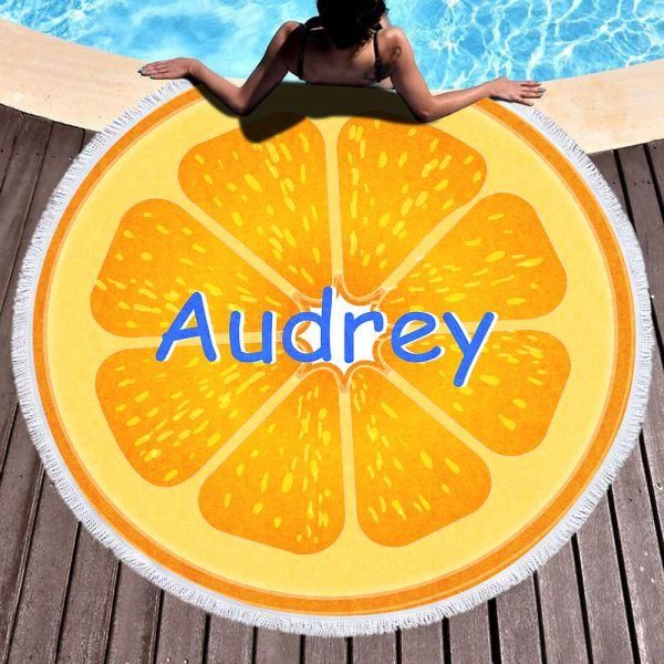 Orange Slice Custom Name Printed Round Beach Towel