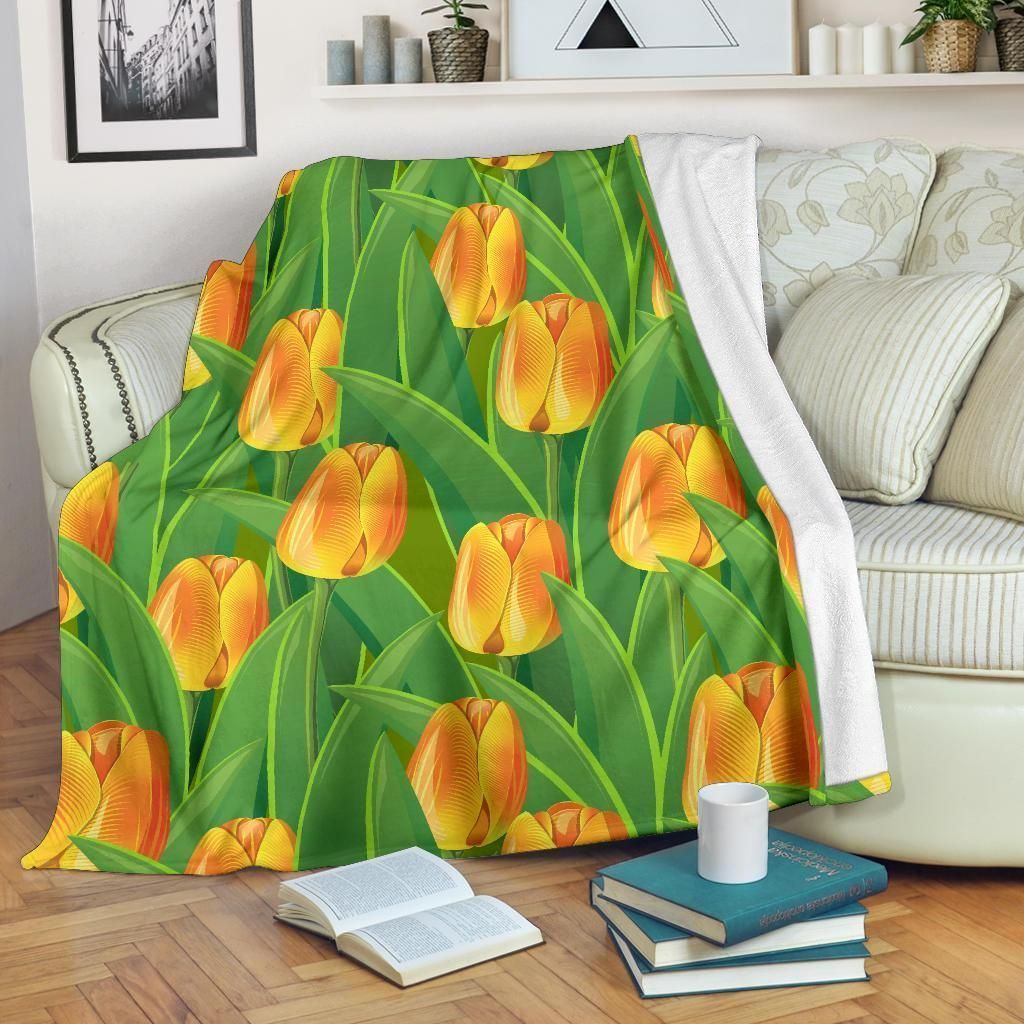 Orange Tulip Orange Pattern Printed Fleece Blanket
