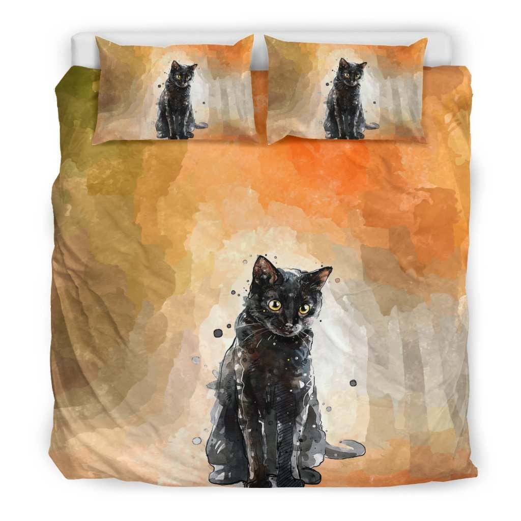 Orange watercolor cat Bedding Set