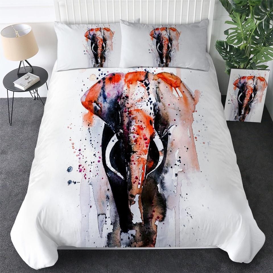 Orange Watercolour Elephant Bedding Set