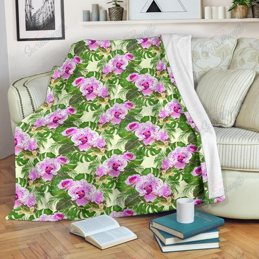 Orchid Leaves Pattern Fleece Blanket