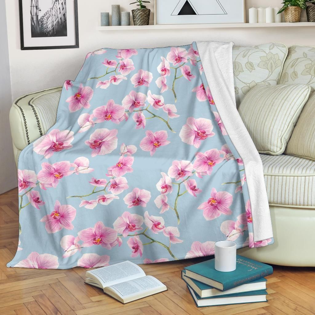 Orchid Pink Pattern Print Design Blue Fleece Blanket