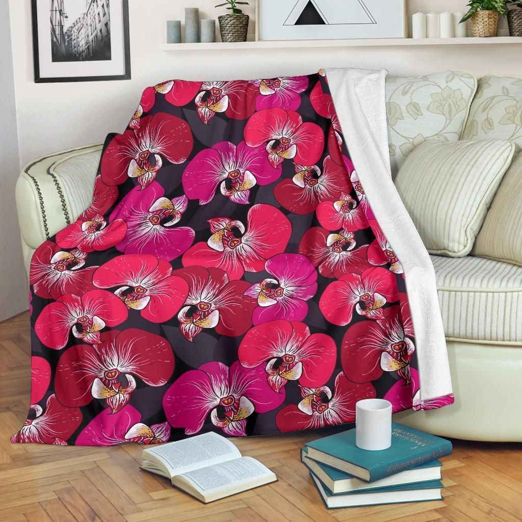 Orchid Red Pattern Print Design Fleece Blanket