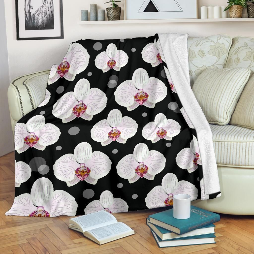 Orchid White Pattern Print Design Fleece Blanket