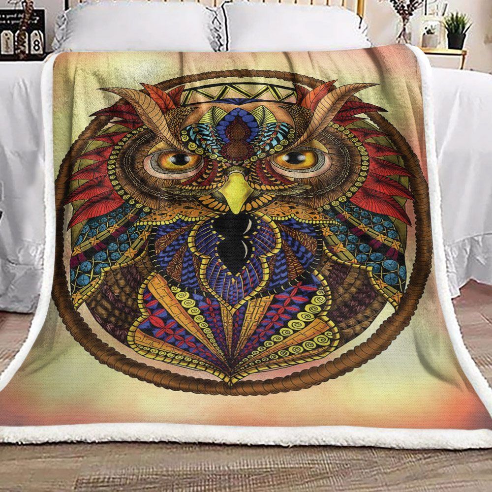 Ornate Owl Sherpa Fleece Blanket