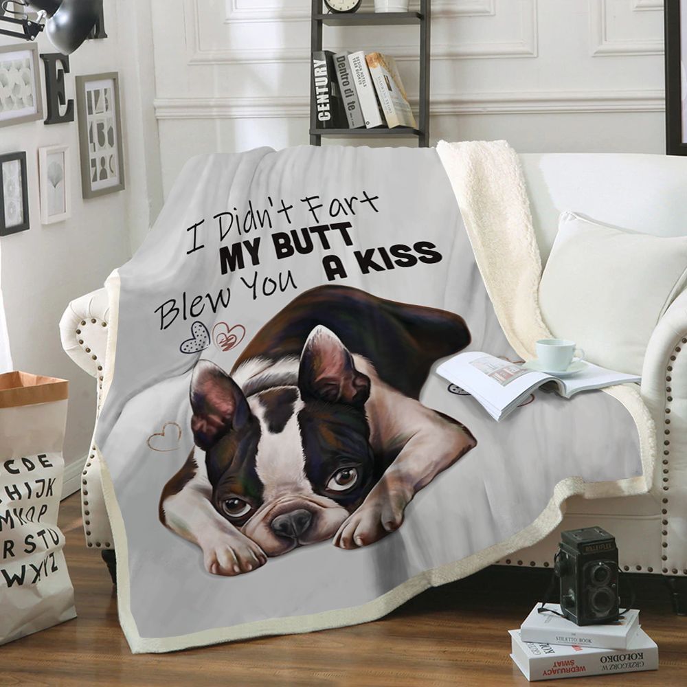 Oston Terrier Dog Sherpa Fleece Blanket