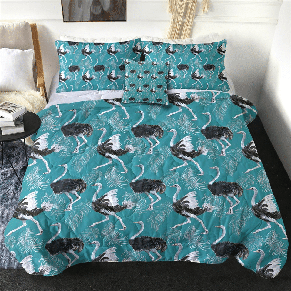 Ostric Teal Background Bedding Set