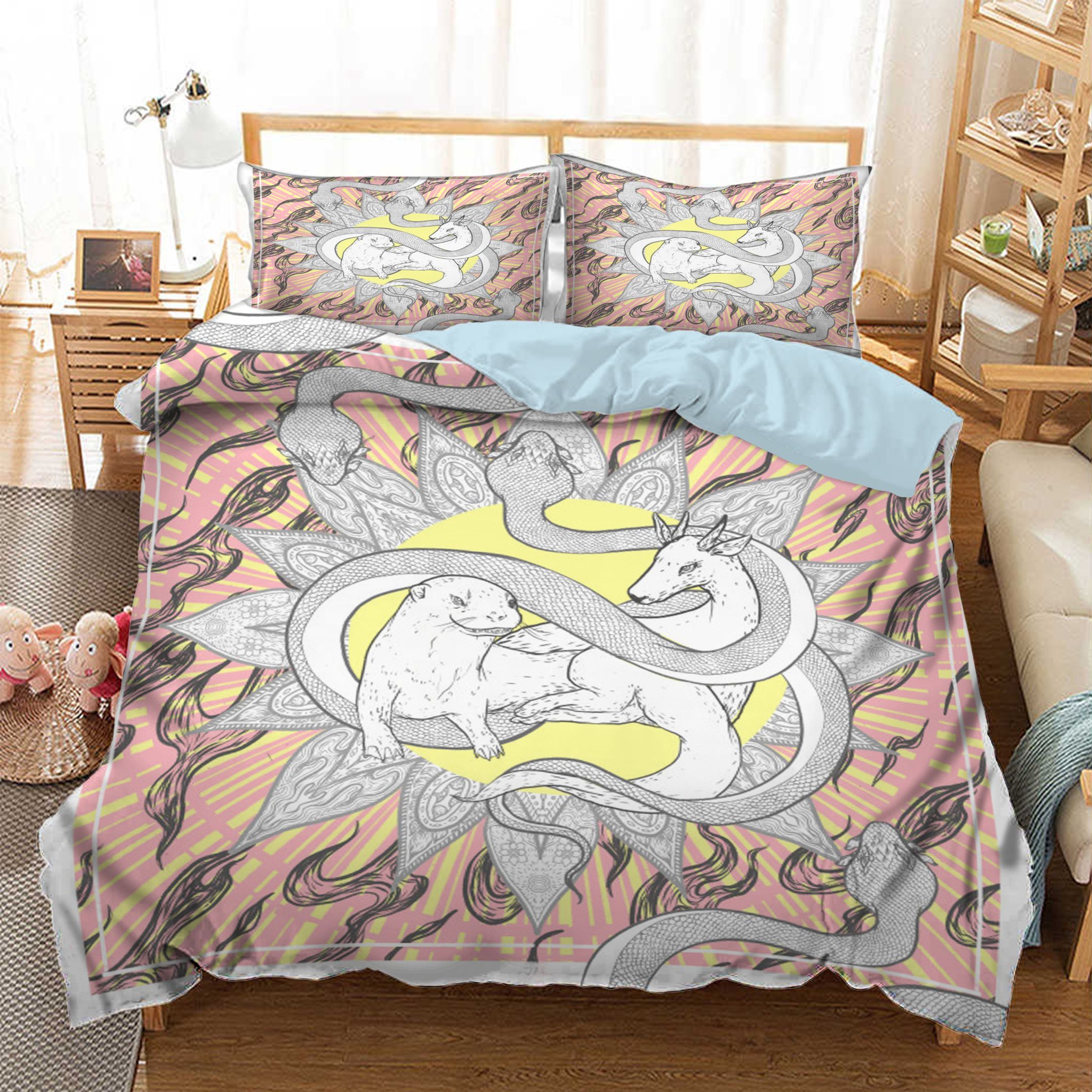 Otter Deer Snake Lotus Mandala  Bedding Set