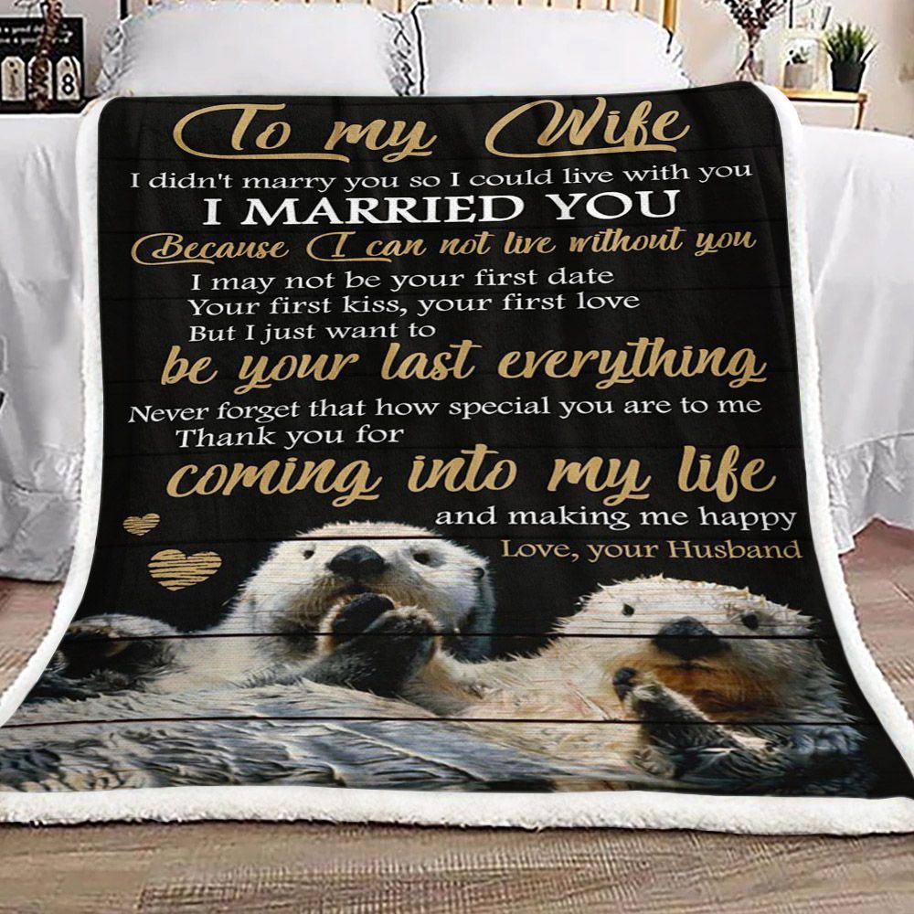 Otter Family To My Wife Sherpa Fleece Blanket