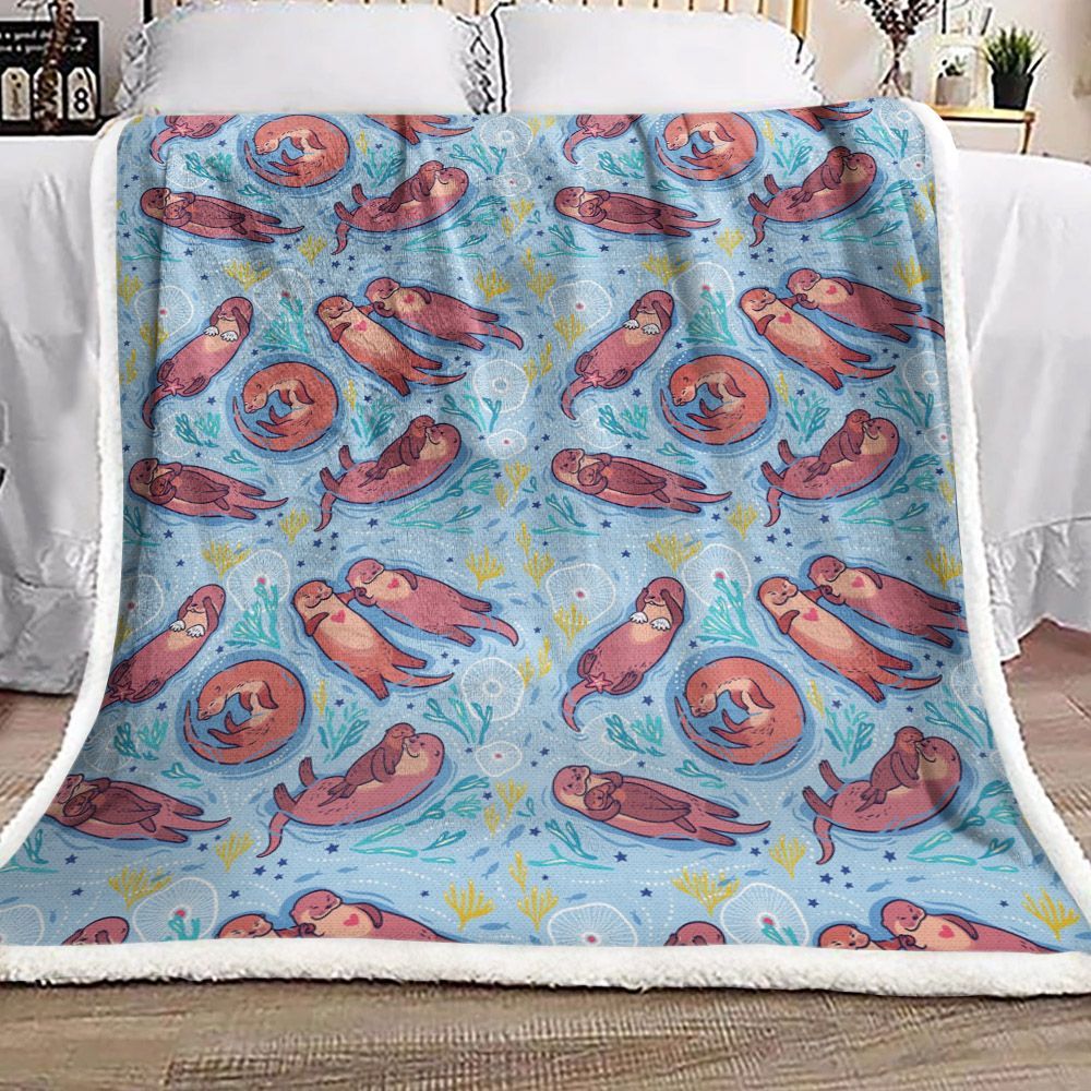 Otter Family Sherpa Fleece Blanket