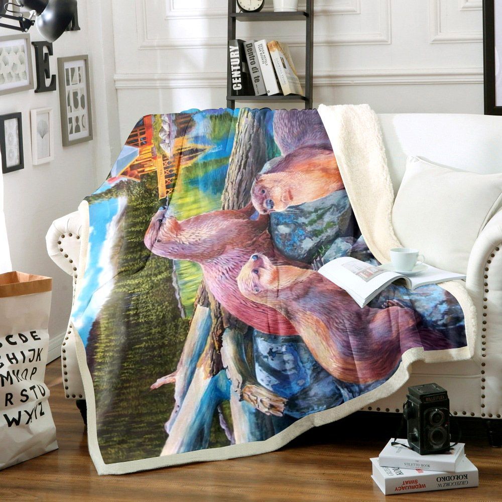 Otter Sherpa Fleece Blanket