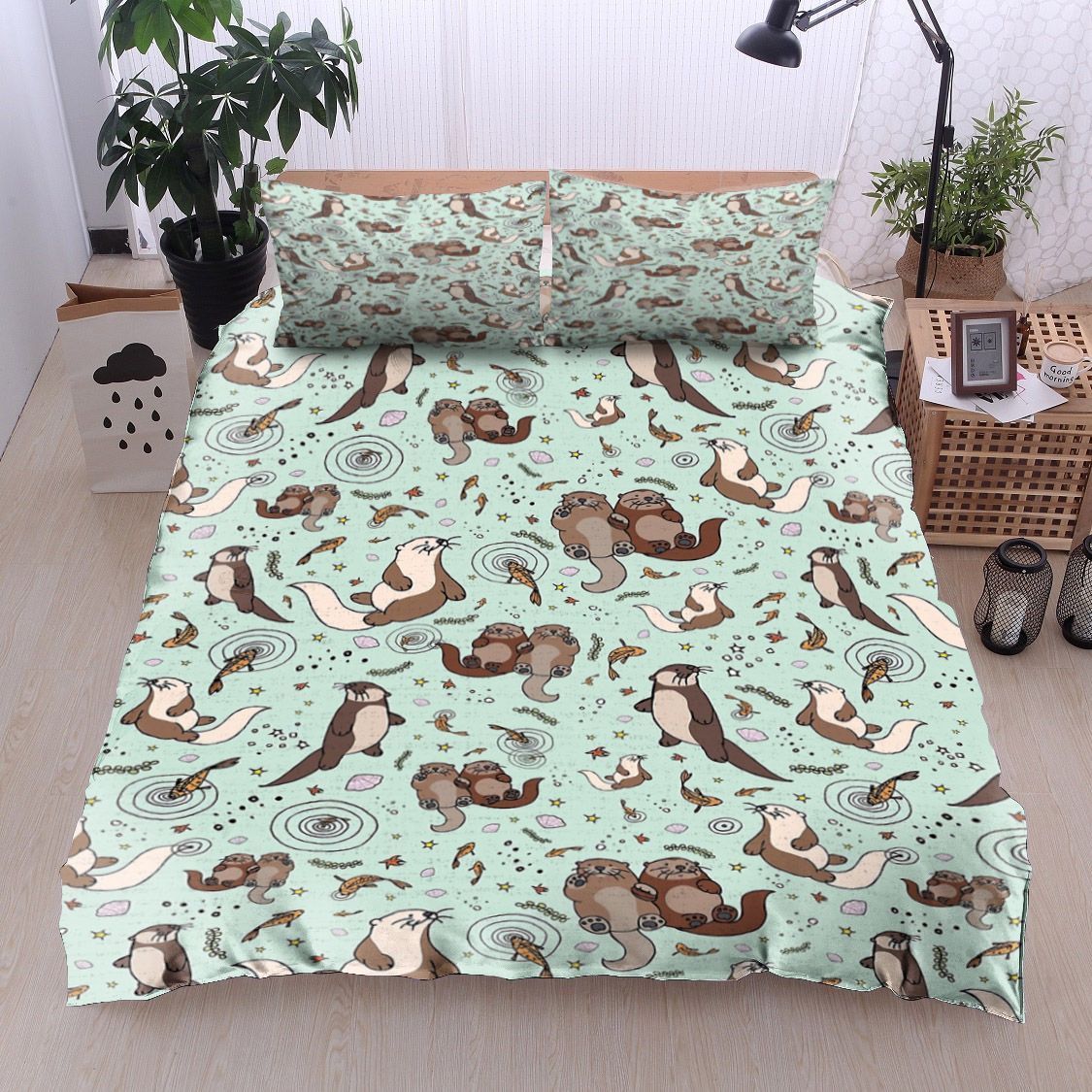 Otters In Blue Bedding Set