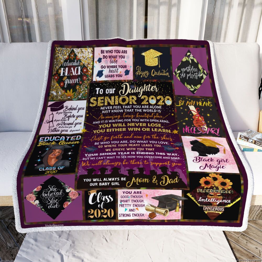 Our Daughter Senior 2020 Black Woman Mom And Dad Sherpa Fleece Blanket
