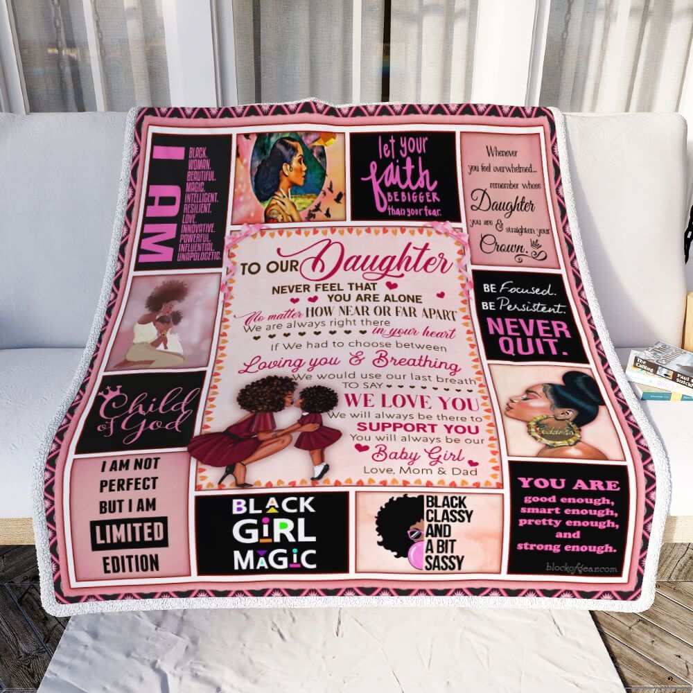 Our Daughter We Will Always Be There To Support You Love Mom And Dad Black Woman Sherpa Fleece Blanket