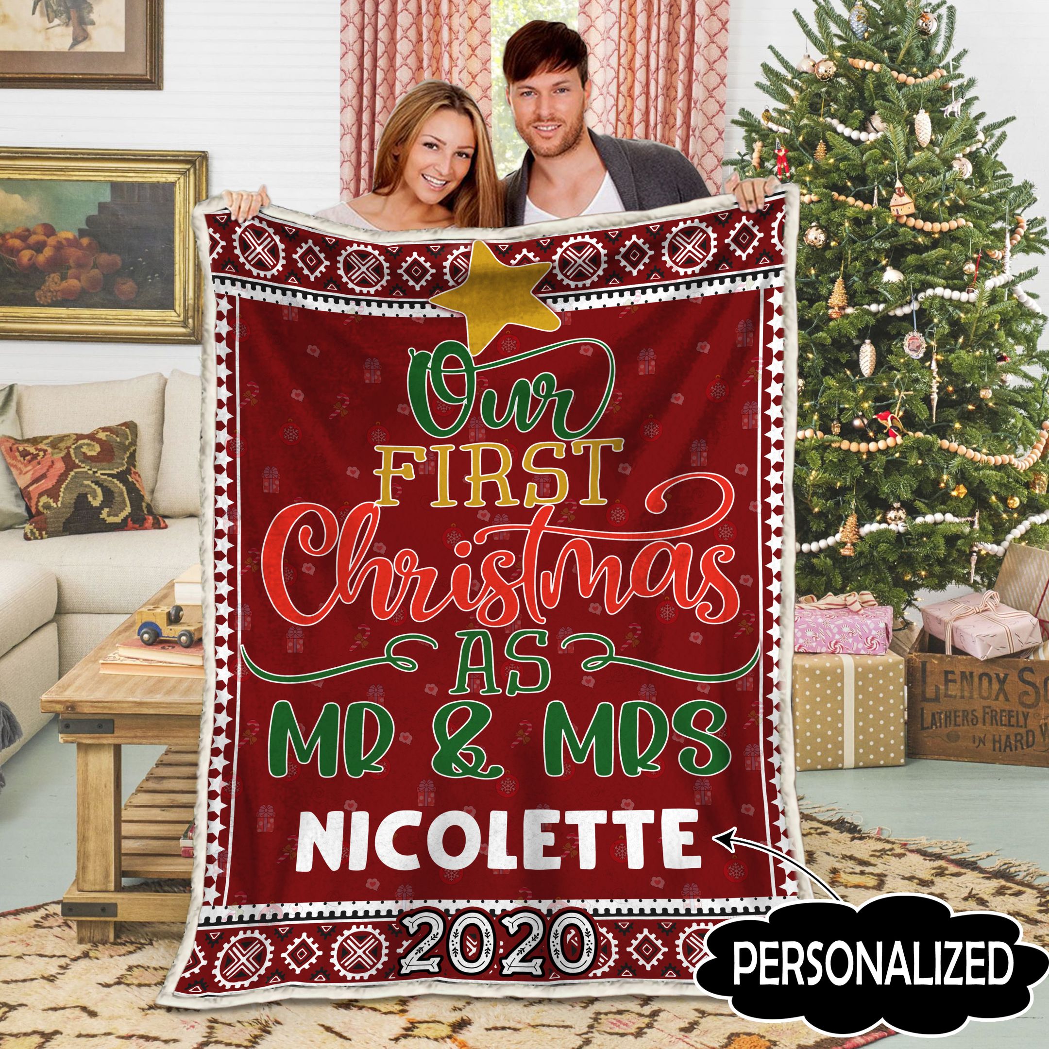 Our First Christmas Personalized Fleece Blanket
