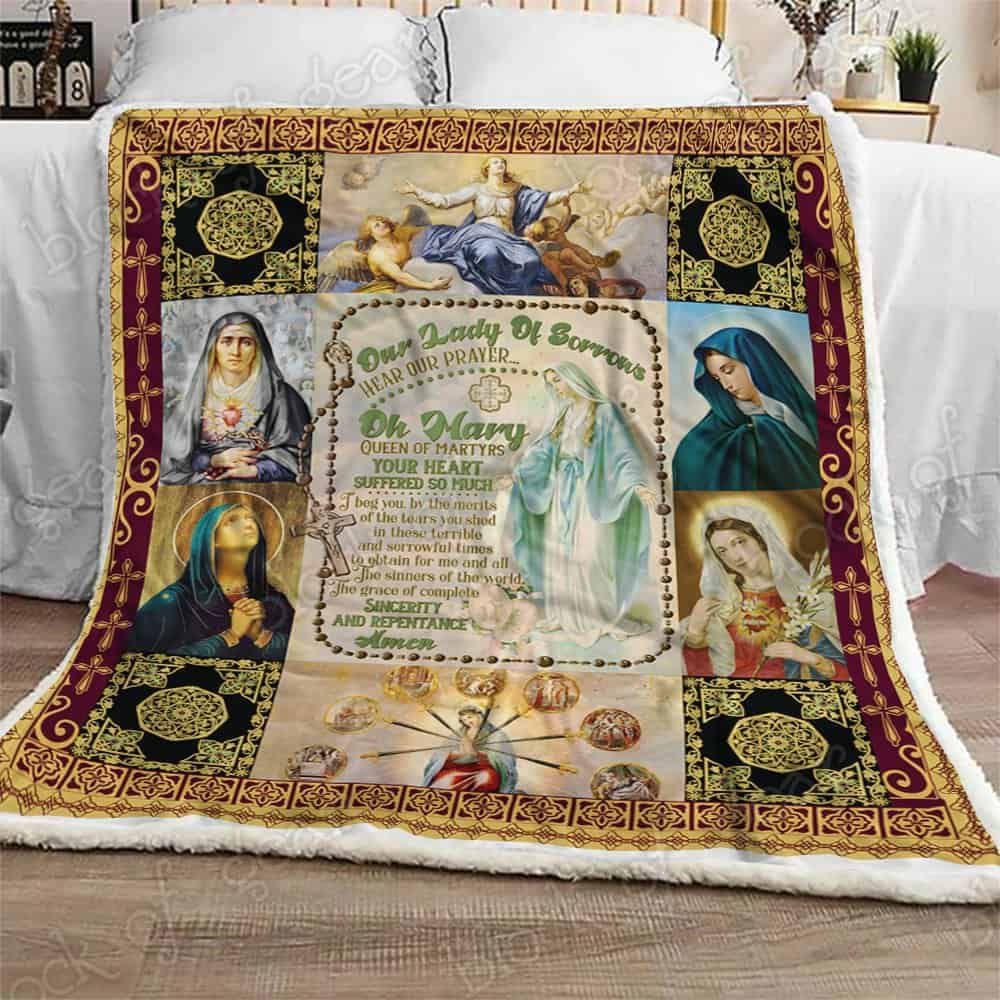 Our Lady Of Sorrows Mother Mary Sherpa Fleece Blanket
