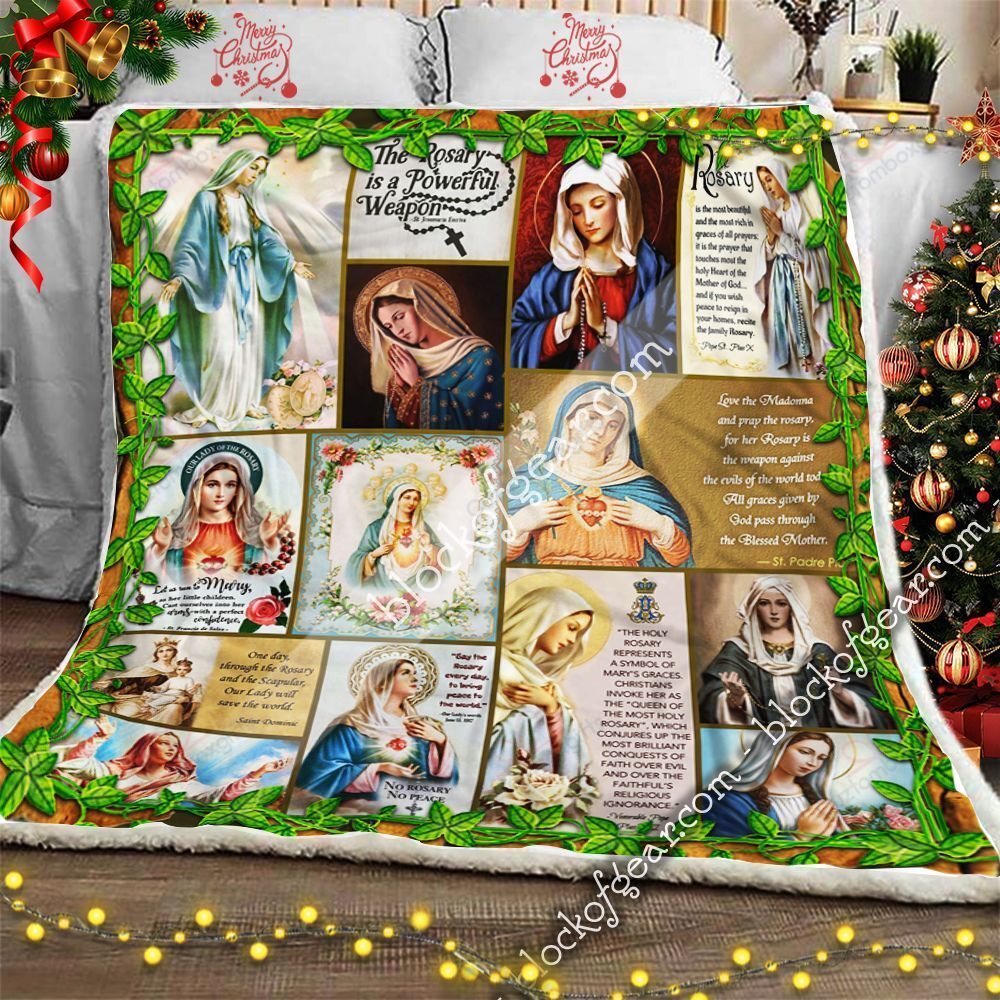 Our Lady Of The Rosary Sherpa Fleece Blanket