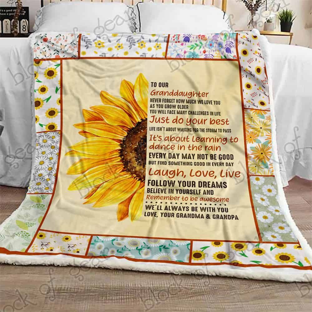 Our Sunshine Granddaughter Love Grandma & Grandpa Fleece Blanket