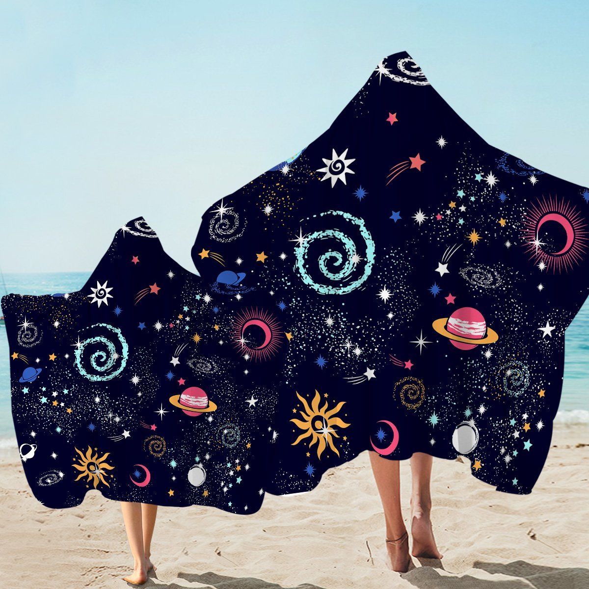 Outer Space Pattern Printed Hooded Towel