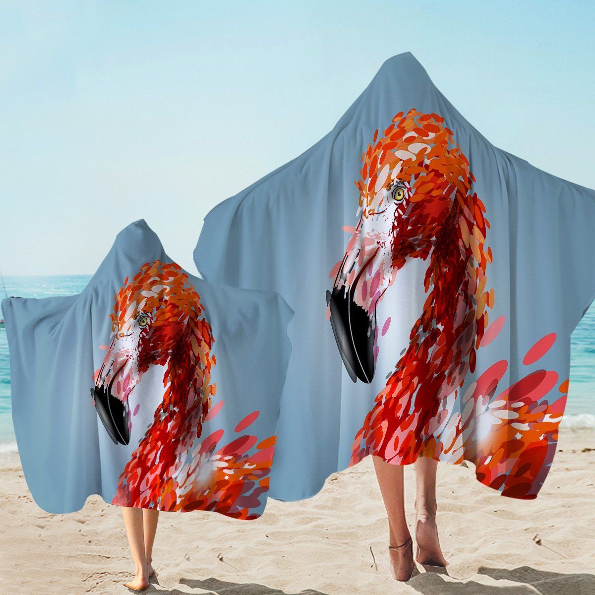 Oval Patterned Flamingo Pattern Printed Hooded Towel