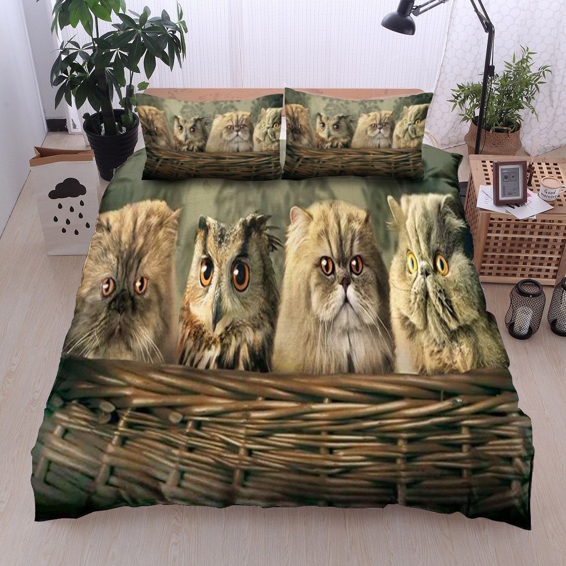 Owl And Cat Bedding Set