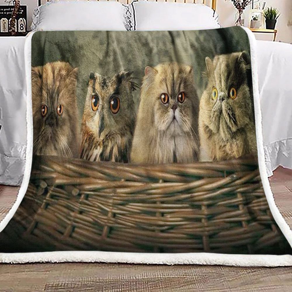 Owl And Cat Sherpa Fleece Blanket