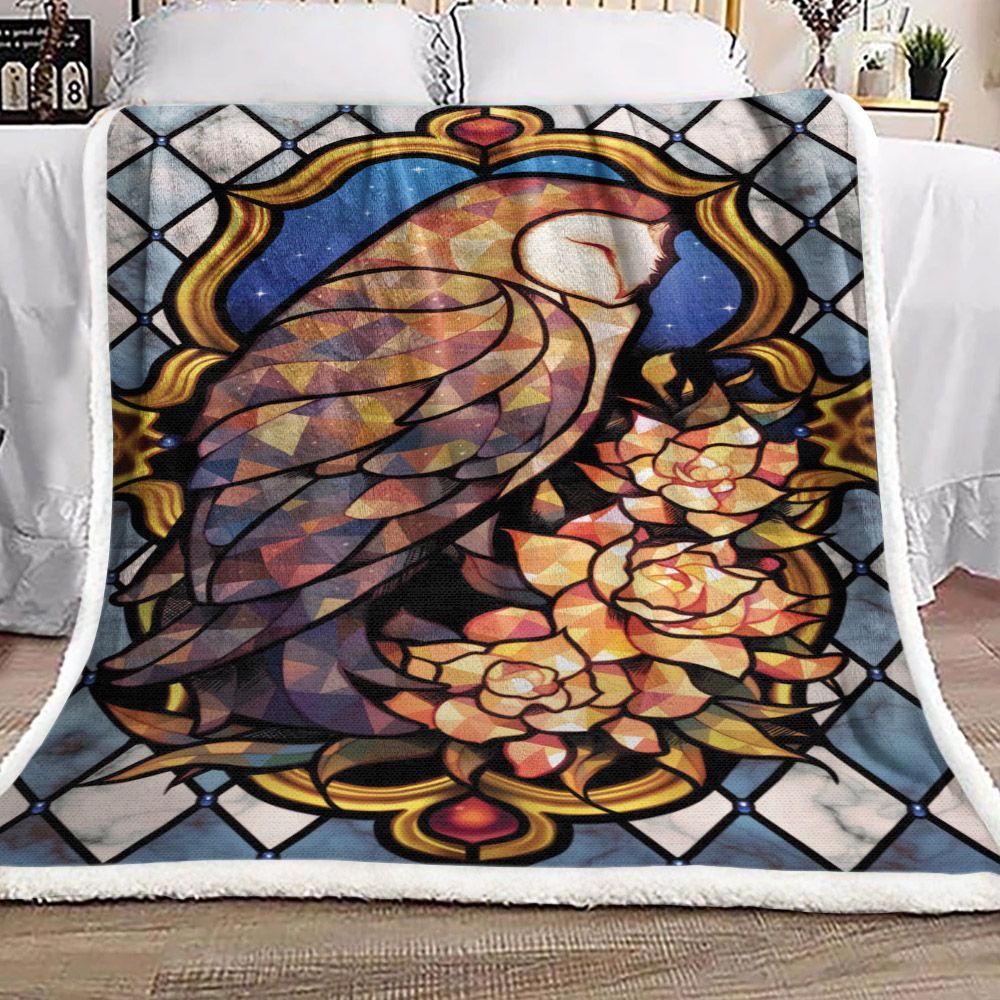 Owl And Flower Sherpa Fleece Blanket