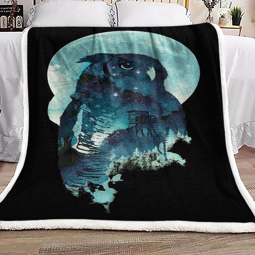Owl And Moon Sherpa Fleece Blanket