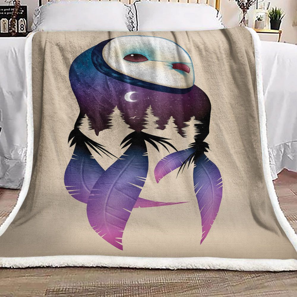 Owl And Moon Night Sherpa Fleece Blanket