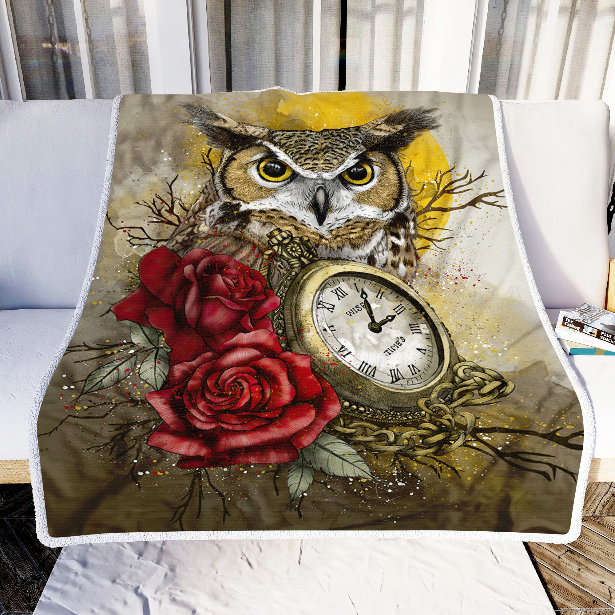 Owl And Rose Fleece Blanket