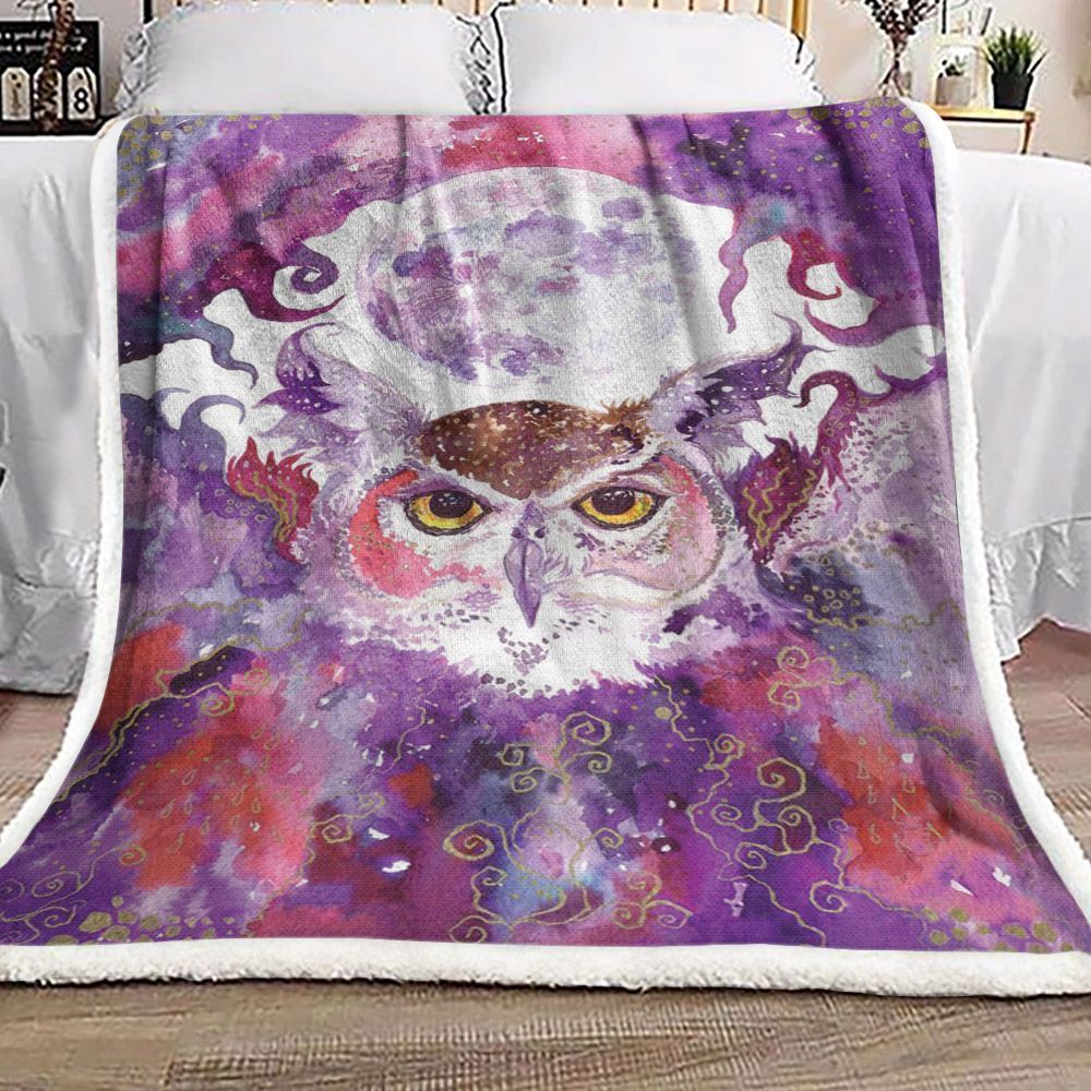 Owl And The Purple Moon Sherpa Fleece Blanket