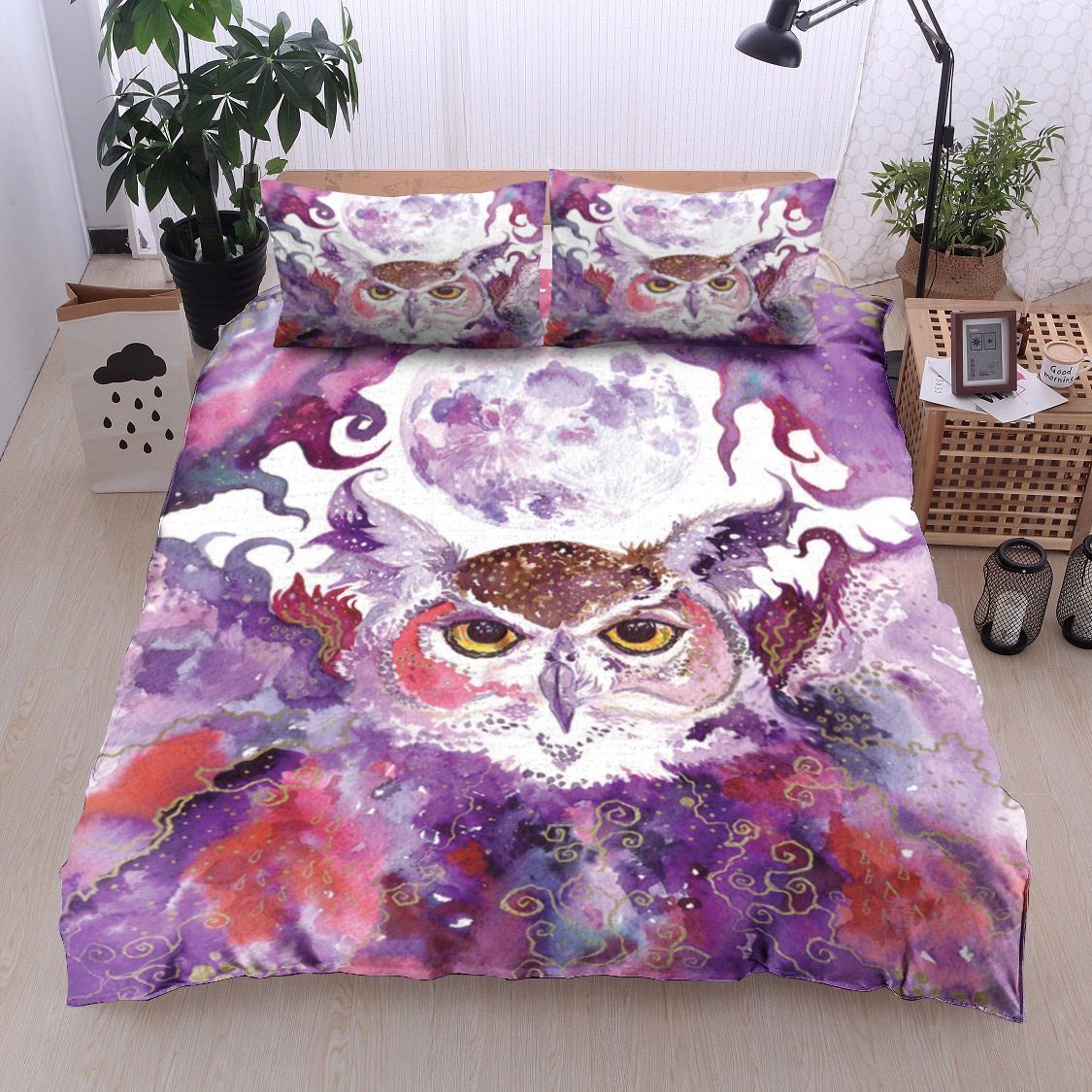 Owl And The Purple Moon Bedding Set
