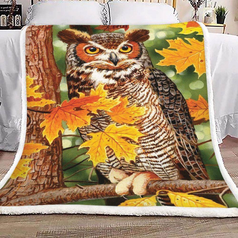 Owl Autumn Leaf Sherpa Fleece Blanket