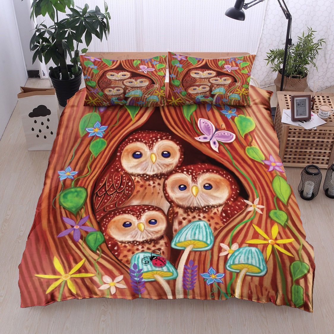 Owl Butterfly Mushroom Bedding Set