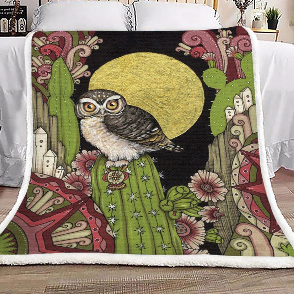 Owl Cactus Sherpa Fleece Blanket