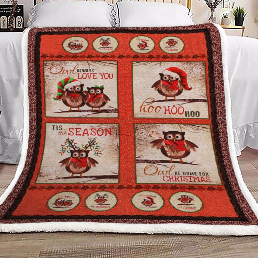 Owl Christmas Sherpa Fleece Blanket